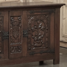 French Gothic Revival Oak Coffer Buffet with Iron Hardware