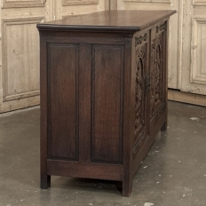 French Gothic Revival Oak Coffer Buffet with Iron Hardware