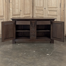 French Gothic Revival Oak Coffer Buffet with Iron Hardware
