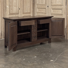 French Gothic Revival Oak Coffer Buffet with Iron Hardware