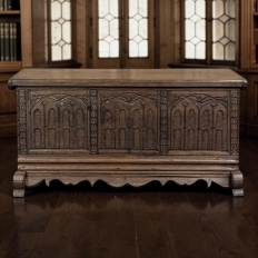 19th Century Gothic Revival Carved Oak Trunk with Hand-Forged Ironwork