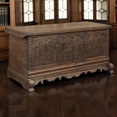 19th Century Gothic Revival Carved Oak Trunk with Hand-Forged Ironwork