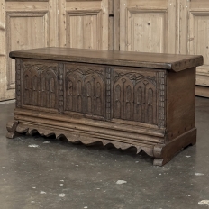 19th Century Gothic Revival Carved Oak Trunk with Hand-Forged Ironwork