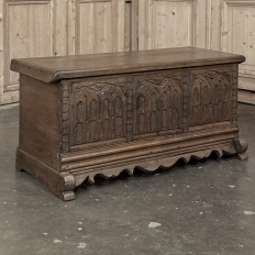19th Century Gothic Revival Carved Oak Trunk with Hand-Forged Ironwork