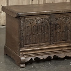 19th Century Gothic Revival Carved Oak Trunk with Hand-Forged Ironwork