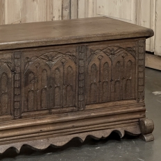 19th Century Gothic Revival Carved Oak Trunk with Hand-Forged Ironwork