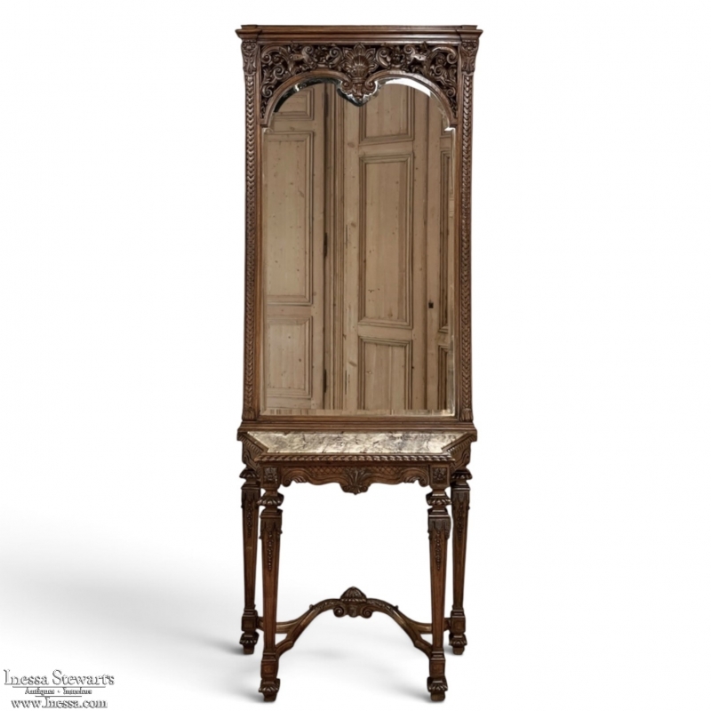 19th Century French Louis XIV Marble Top Console with Mirror