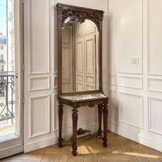 19th Century French Louis XIV Marble Top Console with Mirror