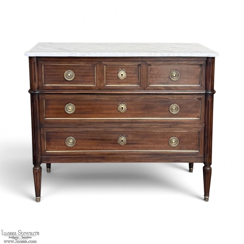 Antique French Louis XVI Mahogany Commode with Carrara Marble