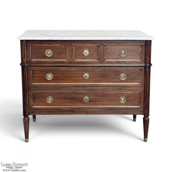 Antique French Louis XVI Mahogany Commode with Carrara Marble