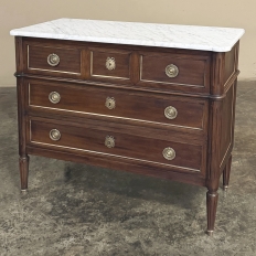 Antique French Louis XVI Mahogany Commode with Carrara Marble