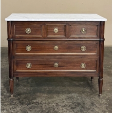 Antique French Louis XVI Mahogany Commode with Carrara Marble