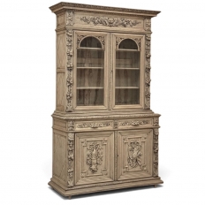19th Century French Renaissance Hunt Stripped Oak Bookcase