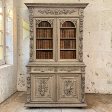 19th Century French Renaissance Hunt Stripped Oak Bookcase