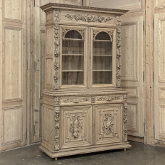 19th Century French Renaissance Hunt Stripped Oak Bookcase