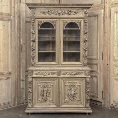 19th Century French Renaissance Hunt Stripped Oak Bookcase