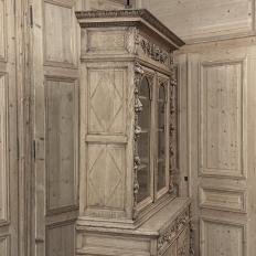 19th Century French Renaissance Hunt Stripped Oak Bookcase