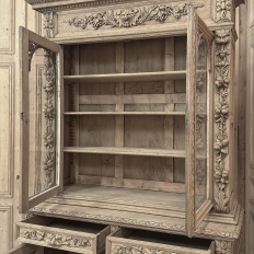19th Century French Renaissance Hunt Stripped Oak Bookcase