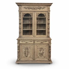 19th Century French Renaissance Hunt Stripped Oak Bookcase