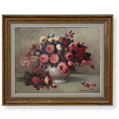 Dutch Still Life of Garden Roses in an Ironstone Tureen by L. Snijders, Dated 1973