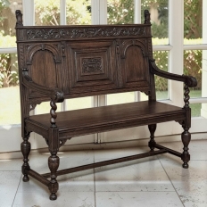 19th Century Dutch Carved Oak Renaissance Revival Bench