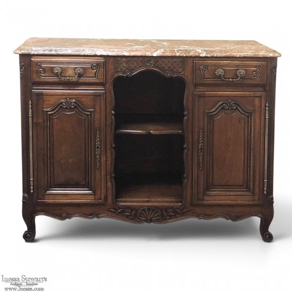 19th Century French Louis XV Walnut Marble Top Buffet