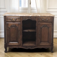 19th Century French Louis XV Walnut Marble Top Buffet