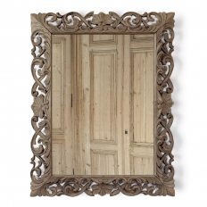 Antique French Louis XIV Baroque Stripped Hand-Carved Wood Mirror