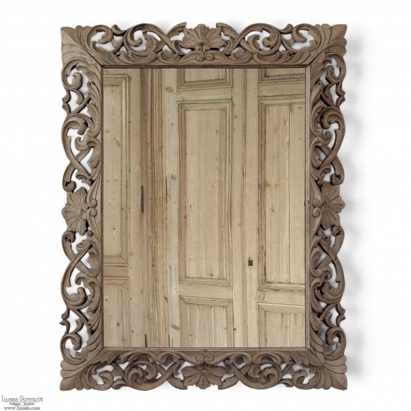 Antique French Louis XIV Baroque Stripped Hand-Carved Wood Mirror