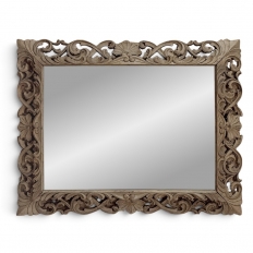 Antique French Louis XIV Baroque Stripped Hand-Carved Wood Mirror