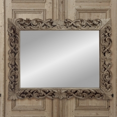 Antique French Louis XIV Baroque Stripped Hand-Carved Wood Mirror