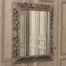 Antique French Louis XIV Baroque Stripped Hand-Carved Wood Mirror