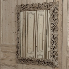 Antique French Louis XIV Baroque Stripped Hand-Carved Wood Mirror