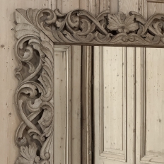 Antique French Louis XIV Baroque Stripped Hand-Carved Wood Mirror