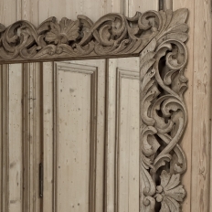 Antique French Louis XIV Baroque Stripped Hand-Carved Wood Mirror