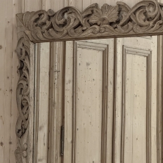 Antique French Louis XIV Baroque Stripped Hand-Carved Wood Mirror