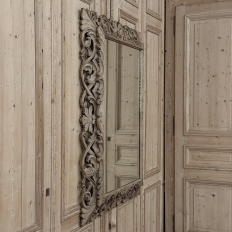 Antique French Louis XIV Baroque Stripped Hand-Carved Wood Mirror