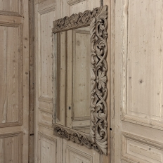 Antique French Louis XIV Baroque Stripped Hand-Carved Wood Mirror