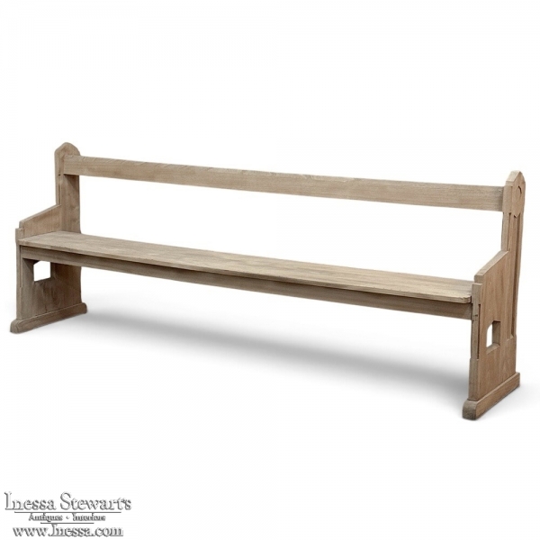 19th Century Gothic Revival Stripped Oak Church Bench