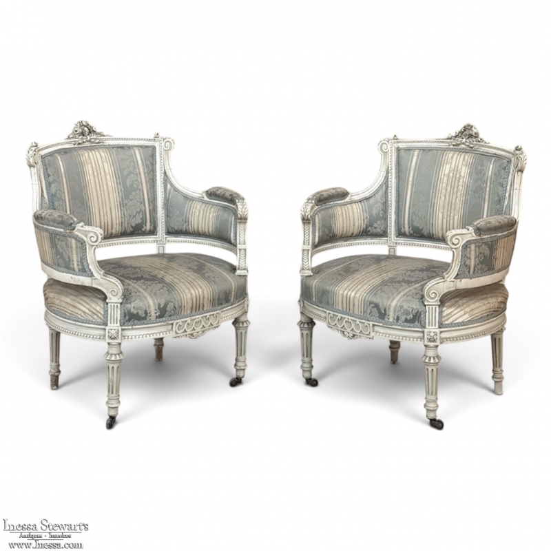 Pair of Louis XVI Painted Bergères ~ Paris