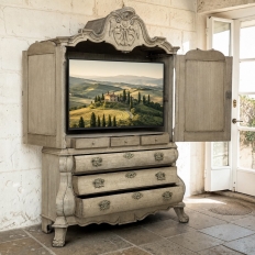 18th Century Dutch Baroque Stripped Oak Linen Press