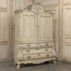 18th Century Dutch Baroque Stripped Oak Linen Press