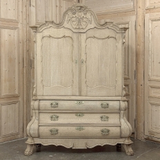 18th Century Dutch Baroque Stripped Oak Linen Press