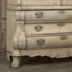 18th Century Dutch Baroque Stripped Oak Linen Press