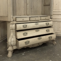 18th Century Dutch Baroque Stripped Oak Linen Press