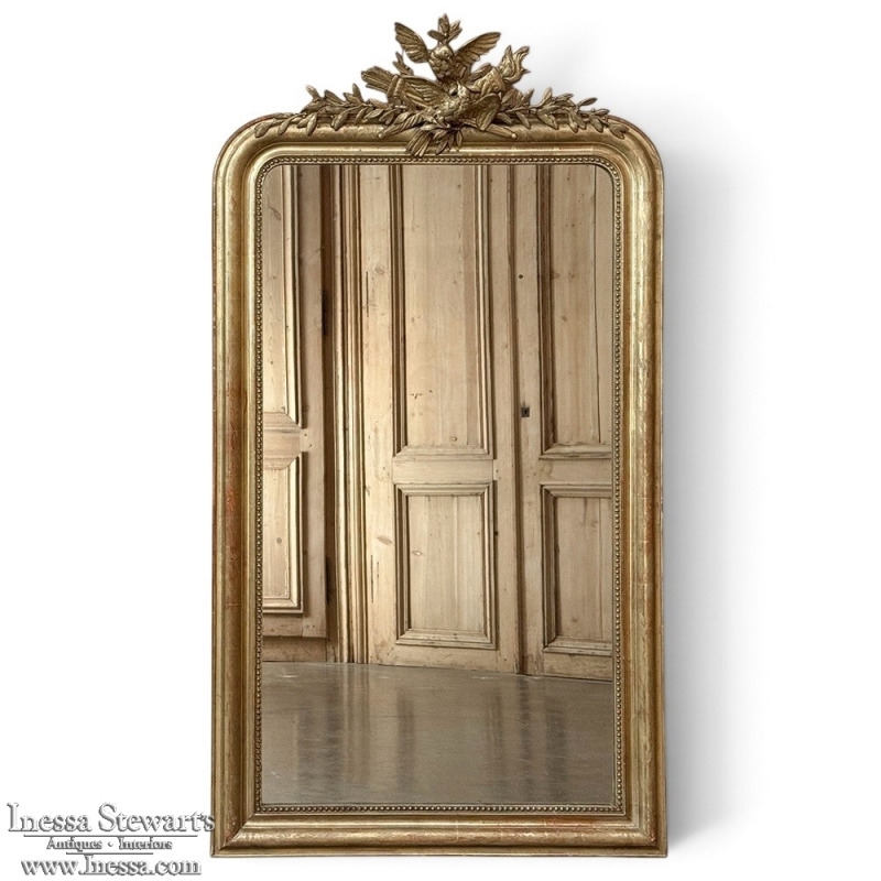 19th Century French Louis XVI Giltwood Mirror with Lovebirds