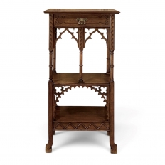 19th Century French Walnut Gothic Pedestal ~ Etagere End Table