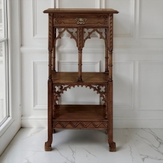19th Century French Walnut Gothic Pedestal ~ Etagere End Table