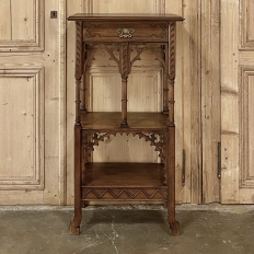 19th Century French Walnut Gothic Pedestal ~ Etagere End Table