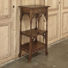 19th Century French Walnut Gothic Pedestal ~ Etagere End Table